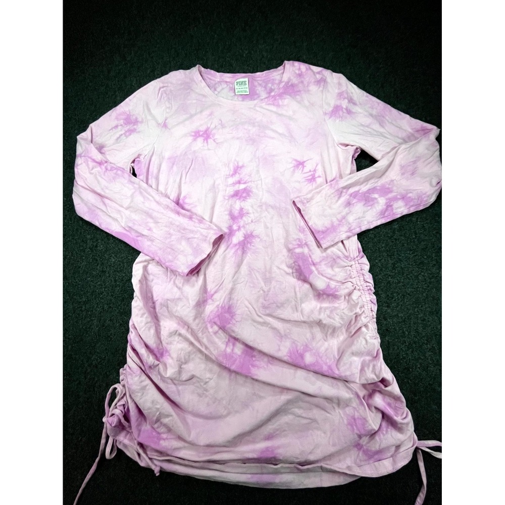 PINK Victoria's Secret Dress Womens XXL Pink Tie Dye Side Ruched Long Sleeve